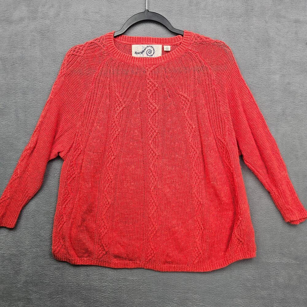 Rosie Neira Anthropologie Linen Blend Cable Knit Sweater‎ Coral Small